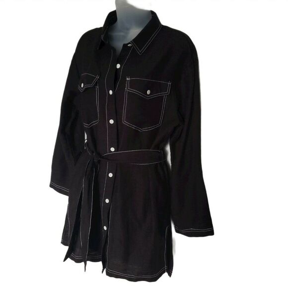 Dolce Vita Swim Cover Up Size S Shirt Dress Black White Stitching Beach Cruise - Picture 7 of 14